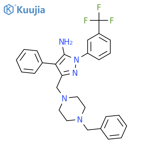 3-(4-benzylpiperazin-1-yl)methyl-4-phenyl-1-3-(trifluoromethyl)phenyl-1H-pyrazol-5-amine structure