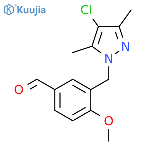 3-[(4-chloro-3,5-dimethyl-1H-pyrazol-1-yl)methyl]-4-methoxybenzaldehyde structure
