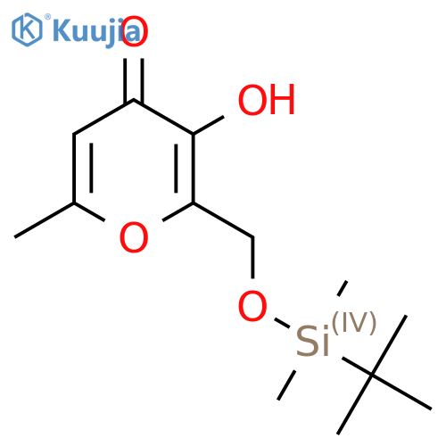 2-(((Tert-Butyldimethylsilyl)oxy)methyl)-3-hydroxy-6-methyl-4H-pyran-4-one structure