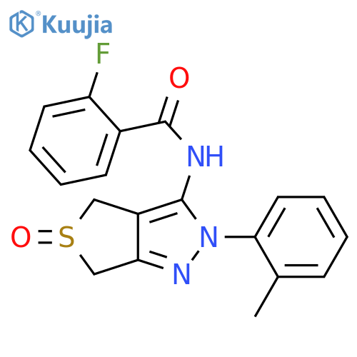2-fluoro-N-2-(2-methylphenyl)-5-oxo-2H,4H,6H-5lambda4-thieno3,4-cpyrazol-3-ylbenzamide structure