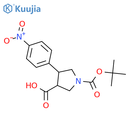 (3S,4R)-1-tert-butoxycarbonyl-4-(4-nitrophenyl)pyrrolidine-3-carboxylic acid structure