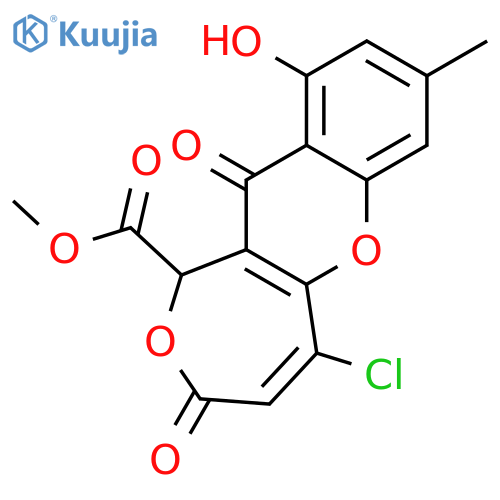 1H-Oxepino[4,3-b][1]benzopyran-1-carboxylicacid, 5-chloro-3,11-dihydro-10-hydroxy-8-methyl-3,11-dioxo-, methyl ester, (+)- structure