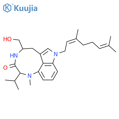 8-[(2E)-3,7-dimethylocta-2,6-dien-1-yl]-5-(hydroxymethyl)-1-methyl-2-(1-methylethyl)-1,2,4,5,6,8-hexahydro-3H-[1,4]diazonino[7,6,5-cd]indol-3-one structure