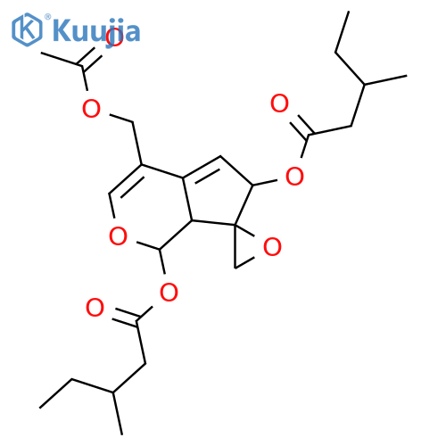 Pentanoic acid, 3-methyl-, (1R,2'S,6R,7'aR)-4-[(acetyloxy)methyl]-6,7a-dihydrospiro[cyclopenta[c]pyran-7(1H),2'-oxirane]-1,6-diyl ester, rel- (9CI) structure
