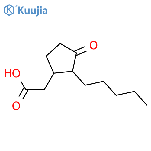 (+)-(1R)-cis-3-oxo-2-pentyl-1-cyclopentaneacetic acid structure