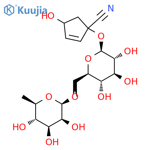 1-{[6-O-(6-deoxy-beta-D-mannopyranosyl)-beta-D-glucopyranosyl]oxy}-4-hydroxycyclopent-2-ene-1-carbonitrile structure