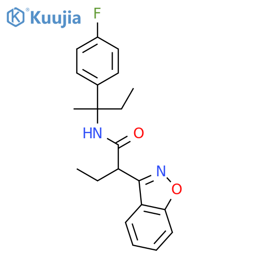 2-(1,2-benzoxazol-3-yl)-N-[2-(4-fluorophenyl)butan-2-yl]butanamide structure