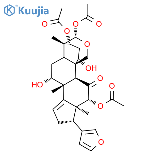 24-Norchola-14,20,22-triene-4-carboxaldehyde, 3,12-bis(acetyloxy)-21,23-epoxy-1,7,19-trihydroxy-4,8-dimethyl-11-oxo-, cyclic 4,19-(acetyl acetal), [C(S),1α,3α,4β,5α,7α,12α,13α,17α]- structure